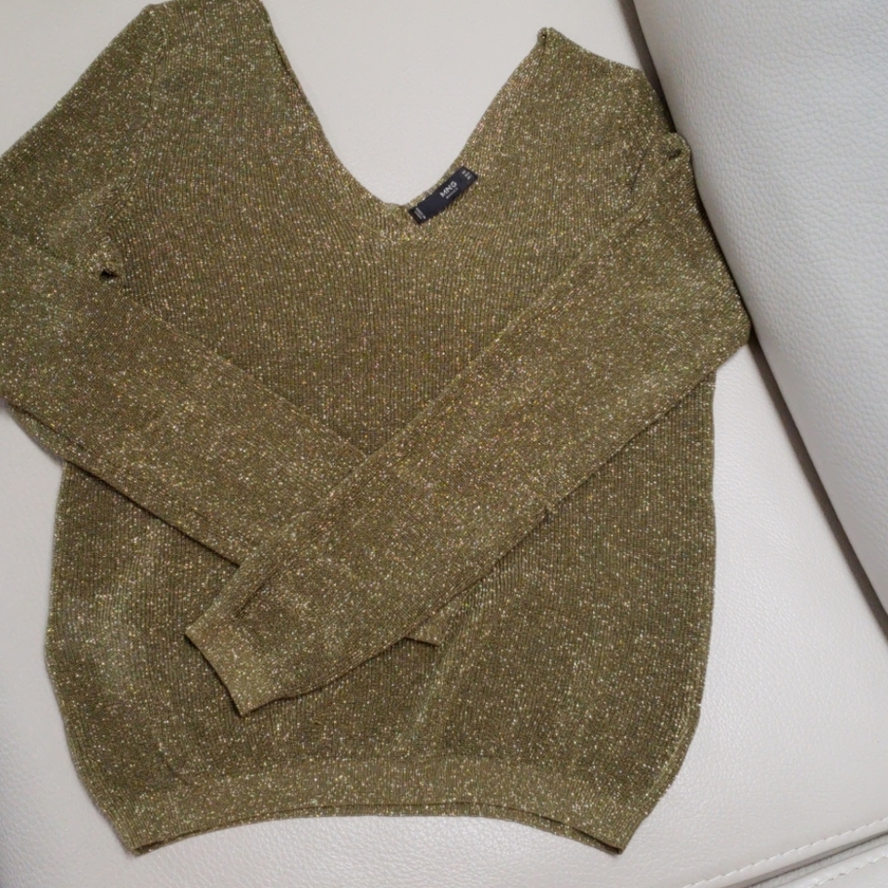 MANGO GREEN GOLD GLITTER SWEATER SIZE MEDIUM